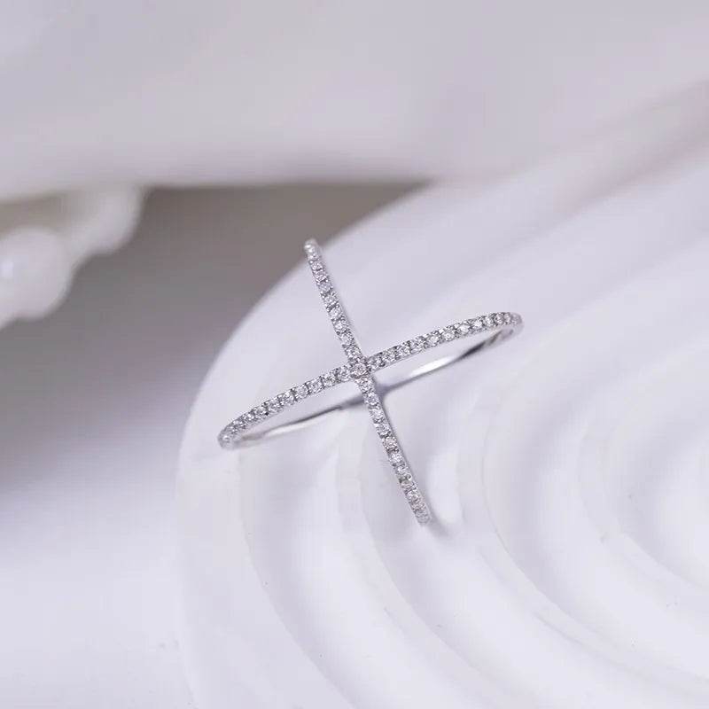 925 Sterling Silver Moissanite Crisscross Ring - ELY VESSA LLC