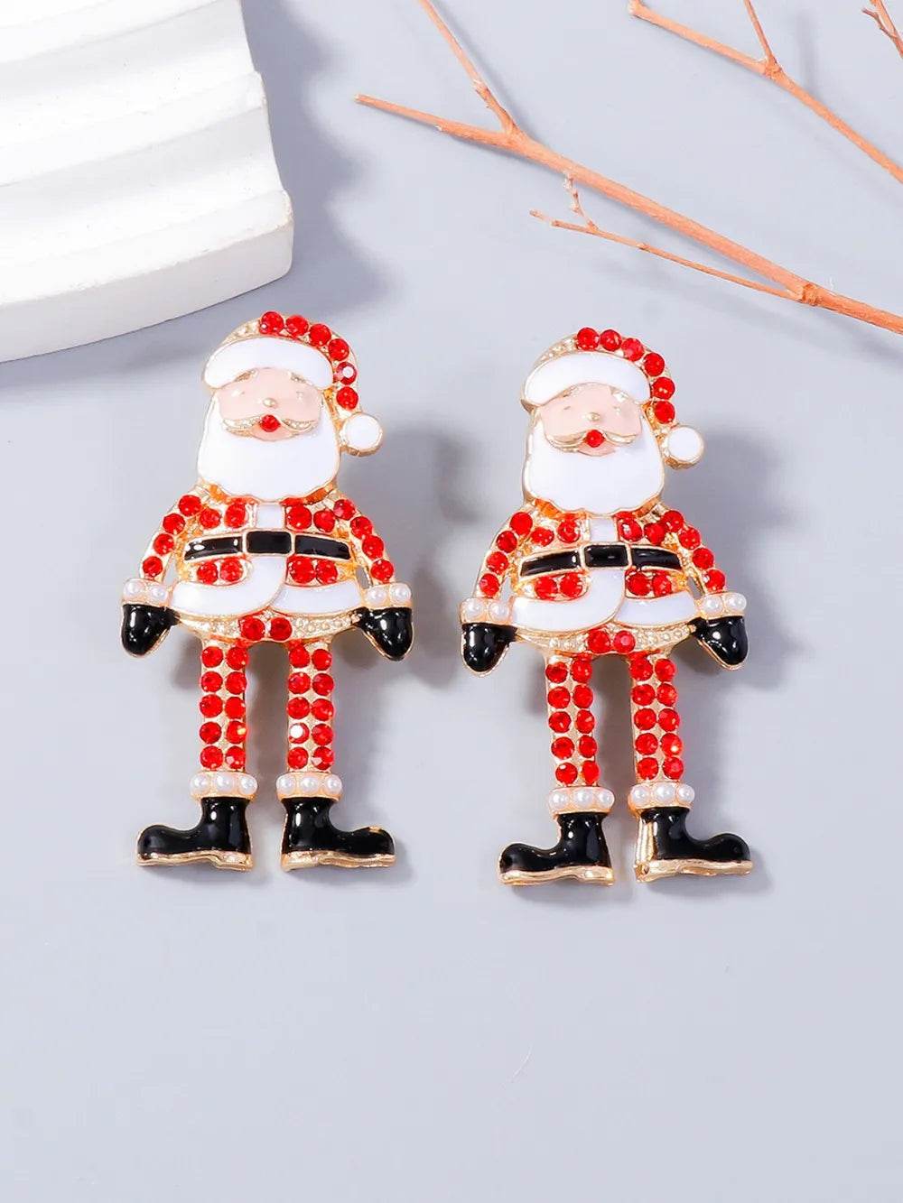 Alloy Rhinestone Santa Earrings - ELY VESSA LLC