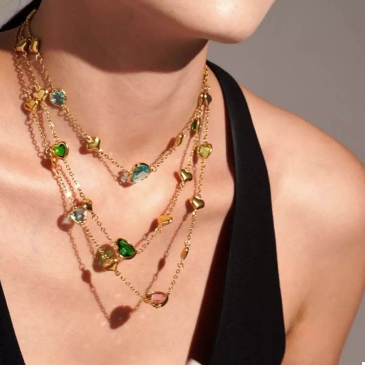 18K Gold-Plated Heart Necklace with Glass Stone - ELY VESSA LLC