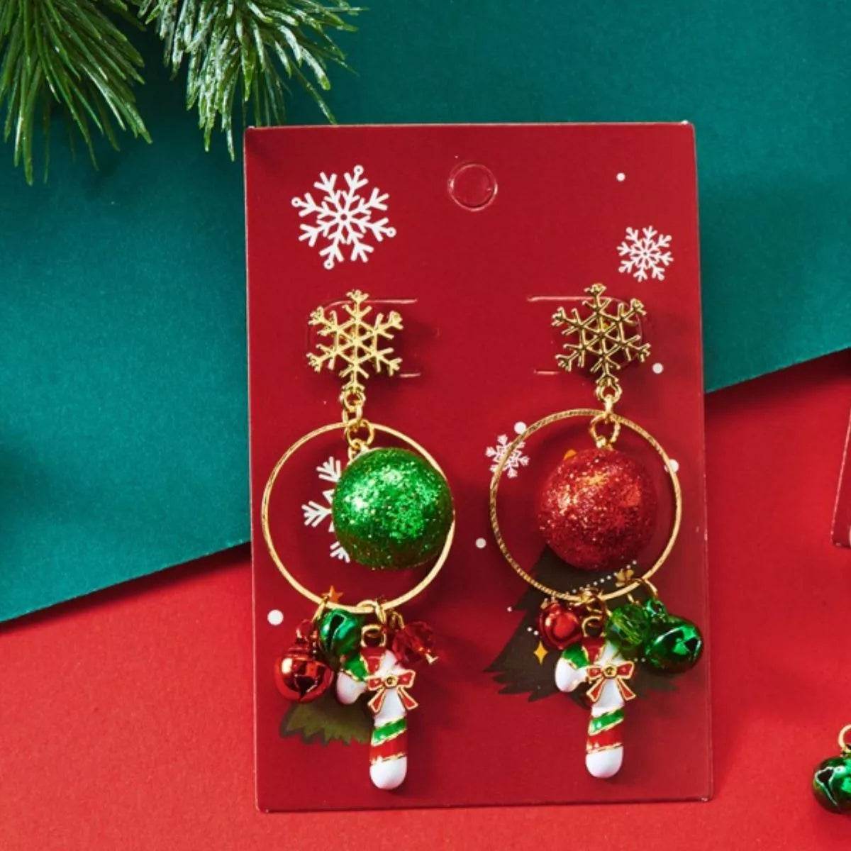 Christmas Snowflake Dangle Earrings with Colorful Beads - ELY VESSA LLC