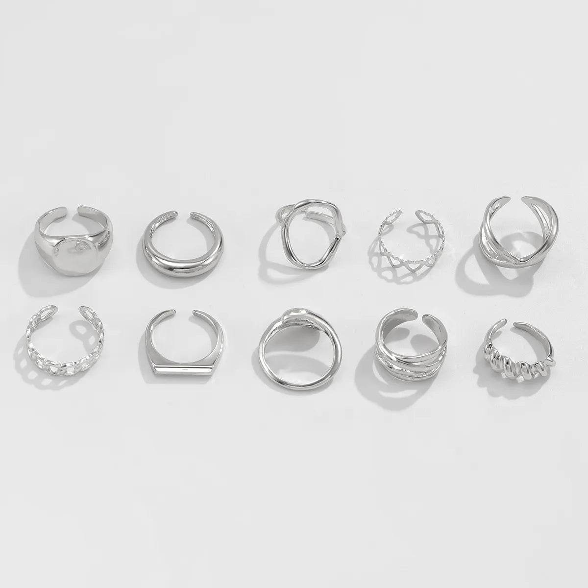 10-Piece Alloy Geometric Ring - ELY VESSA LLC