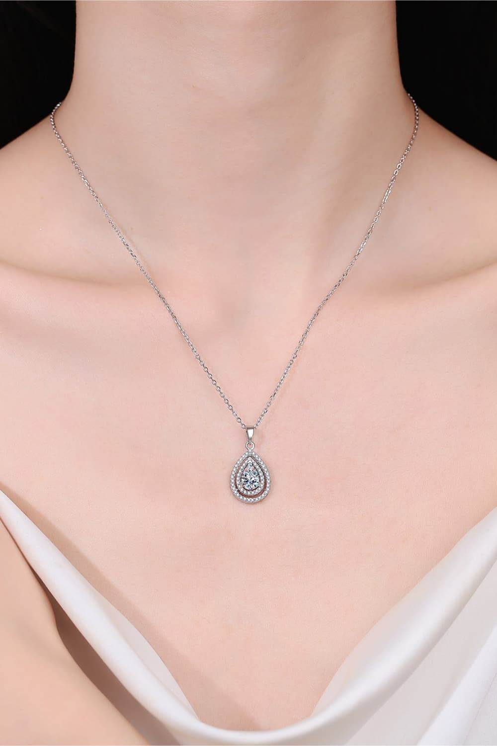 1 Carat Moissanite Teardrop Pendant Necklace - ELY VESSA LLC