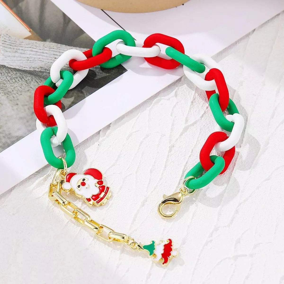 Christmas Festive Chain Link Bracelet with Santa Charm - ELY VESSA LLC