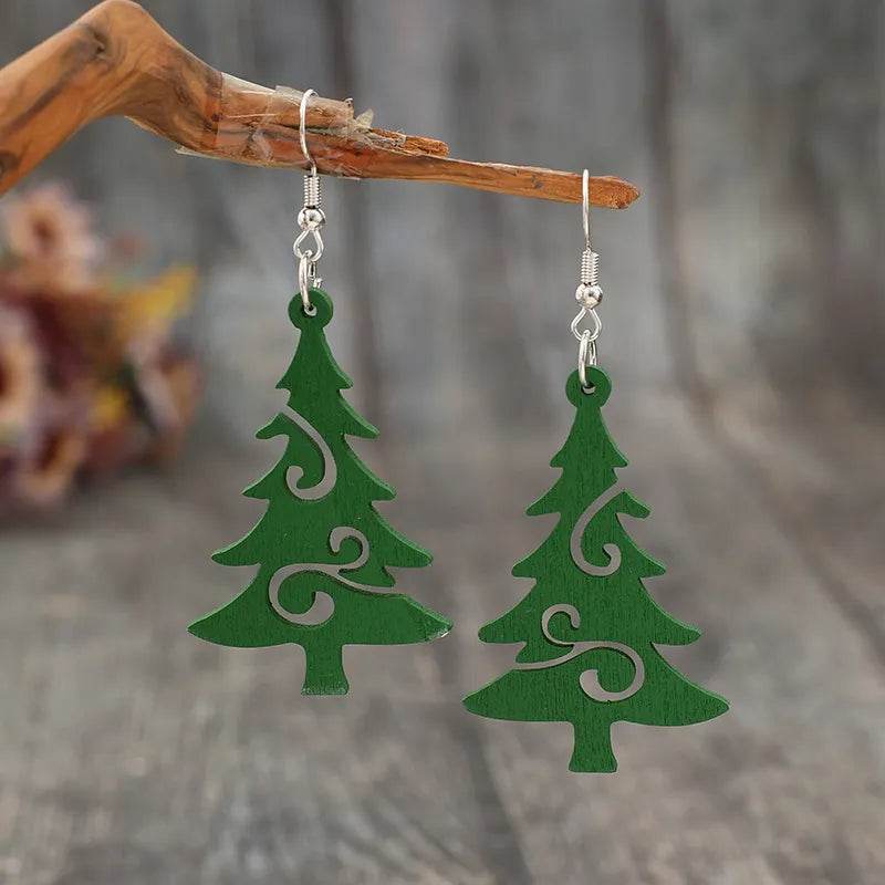 Christmas Tree Wooden Earrings - ELY VESSA LLC