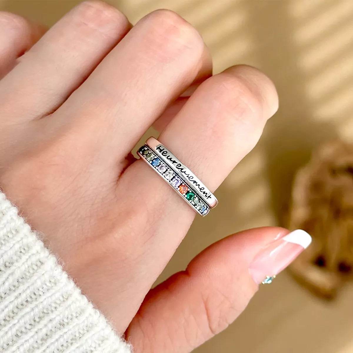 925 Sterling Silver Rhinestone Open Ring - ELY VESSA LLC