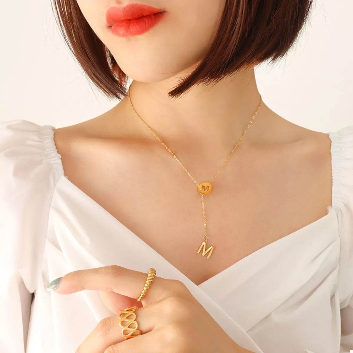 18K Gold-Plated Titanium Steel Letter Pendant Necklace - ELY VESSA LLC