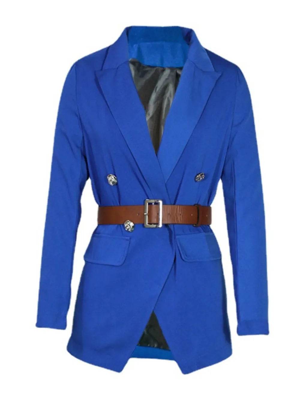 Buttoned Lapel Collar Long Sleeve Blazer - ELY VESSA LLC