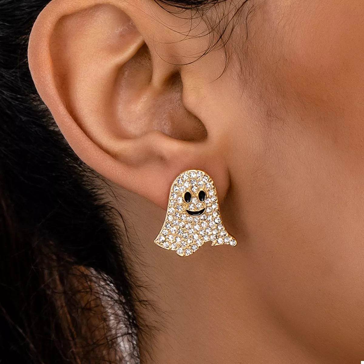 18K Gold-Plated Rhinestone Halloween Ghost Earrings - ELY VESSA LLC