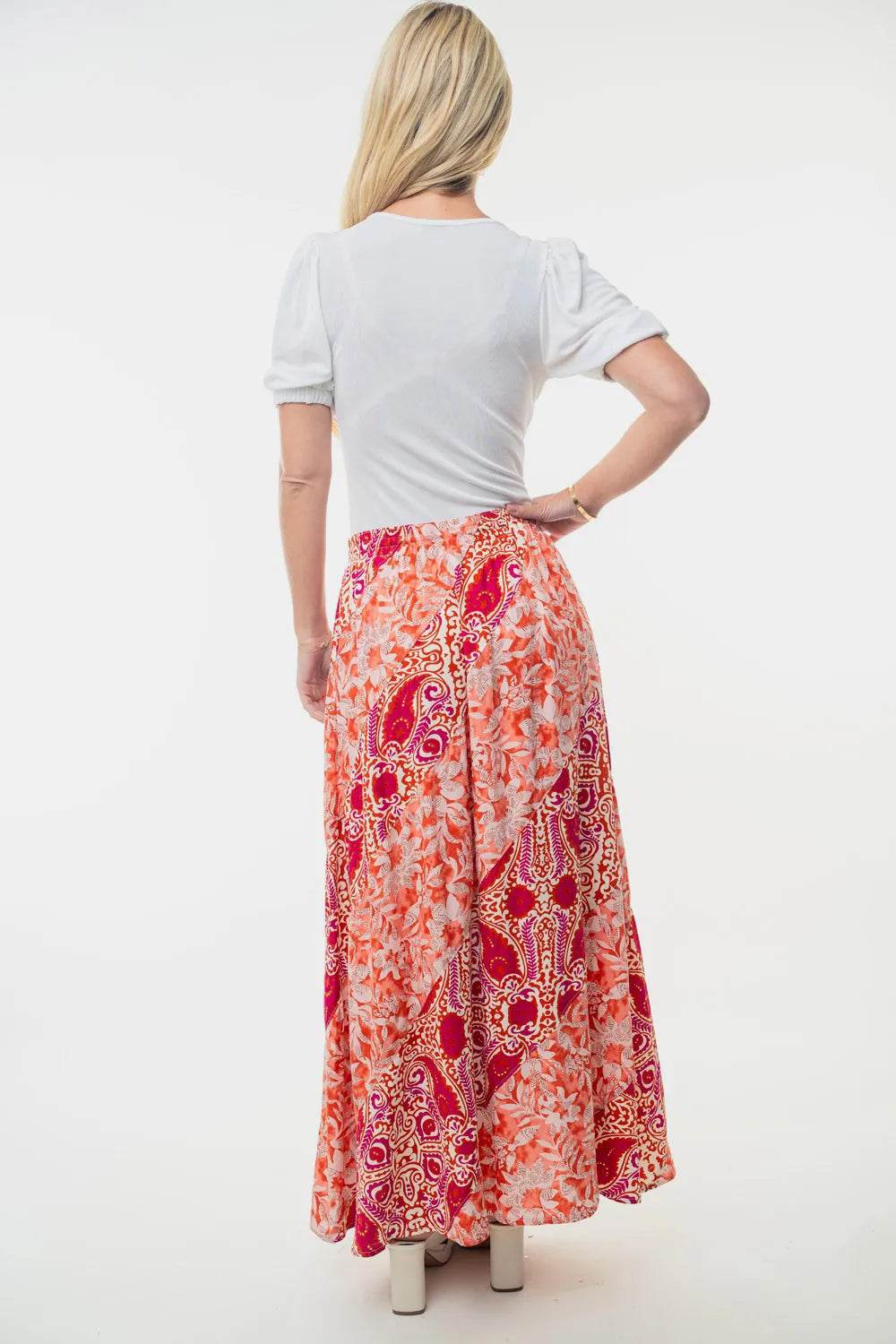 White Birch Full Size High Waisted Floral Woven Skirt - ELY VESSA LLC