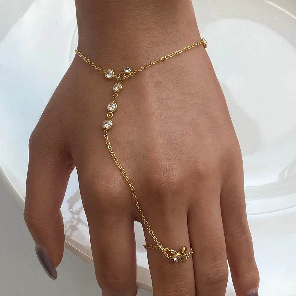 18K Gold-Plated Inlaid Rhinestone Chain Bracelet - ELY VESSA LLC