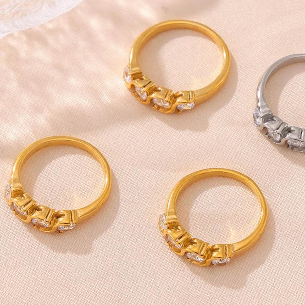 Stainless Steel Inlaid Zircon Ring - ELY VESSA LLC