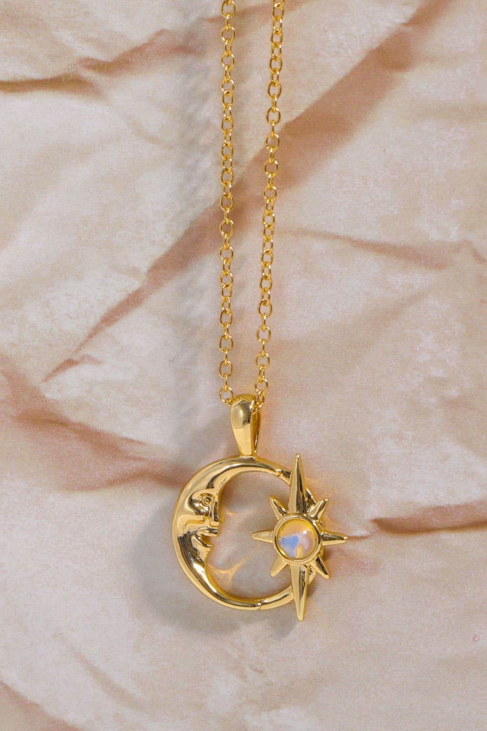 Copper 14K Gold-Plated Moon & Star Shape Pendant Necklace - ELY VESSA LLC