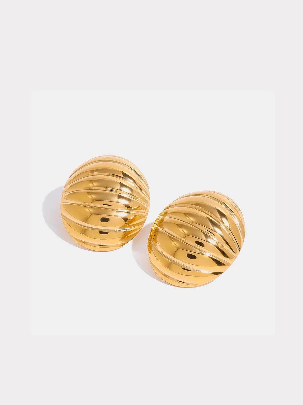 18K Gold-Plated Stainless Steel Ribbed Earrings - ELY VESSA LLC