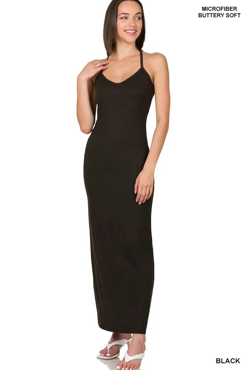 Zenana Brushed Dty Thin Strap Racerback V-Neck Maxi Dress - ELY VESSA LLC