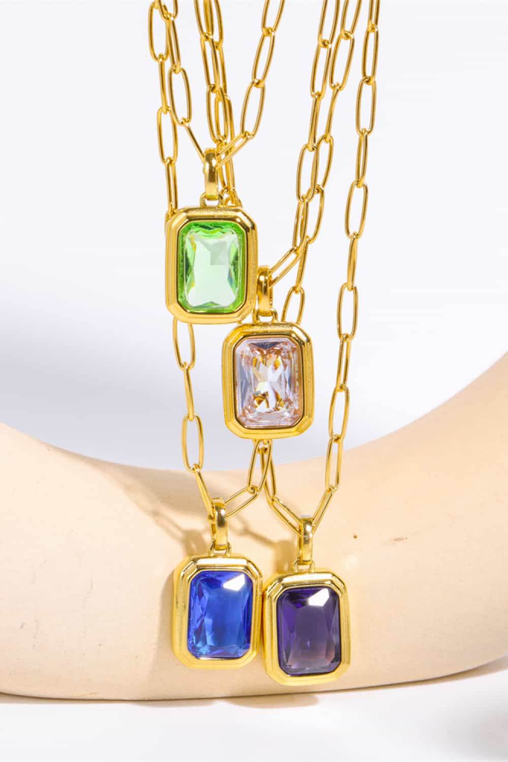 Zircon 18K Gold-Plated Geometrical Shape Pendant Necklace - ELY VESSA LLC