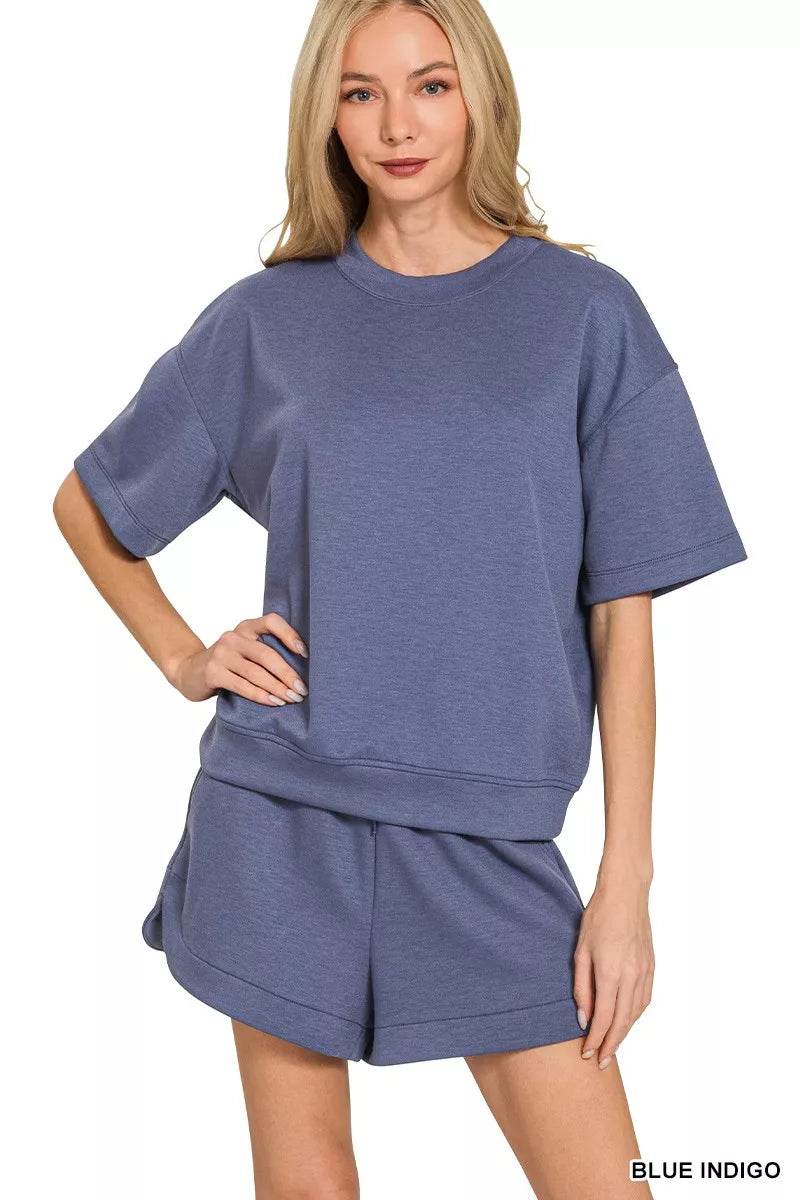 Zenana Scuba Short Sleeve Top & Shorts Set - ELY VESSA LLC