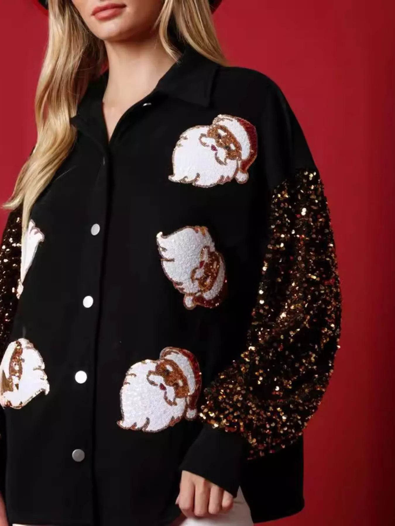 Christmas Santa Sequin Long Sleeve Shirt - ELY VESSA LLC