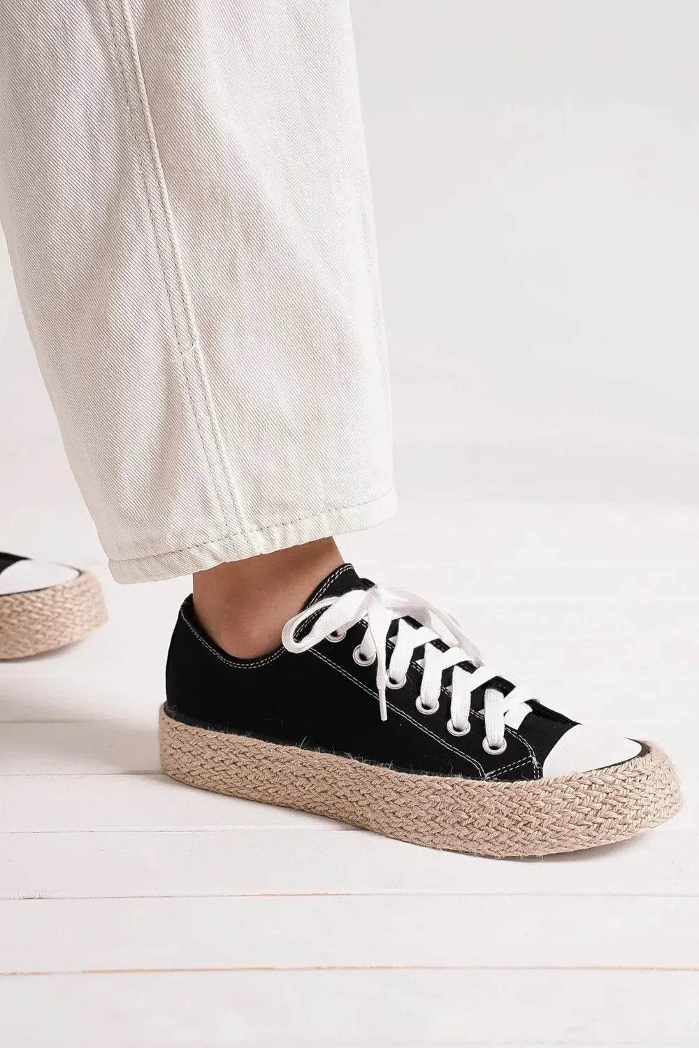 Beast Fashion Lace Up Woven Espadrille Sole Sneakers - ELY VESSA LLC