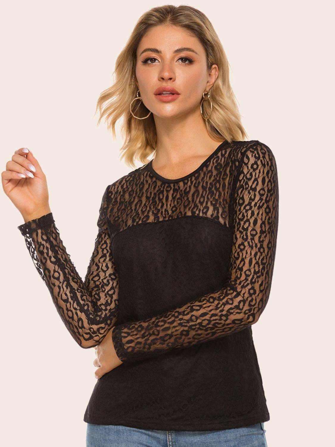 Lace Yoke Spliced Top - ELY VESSA LLC