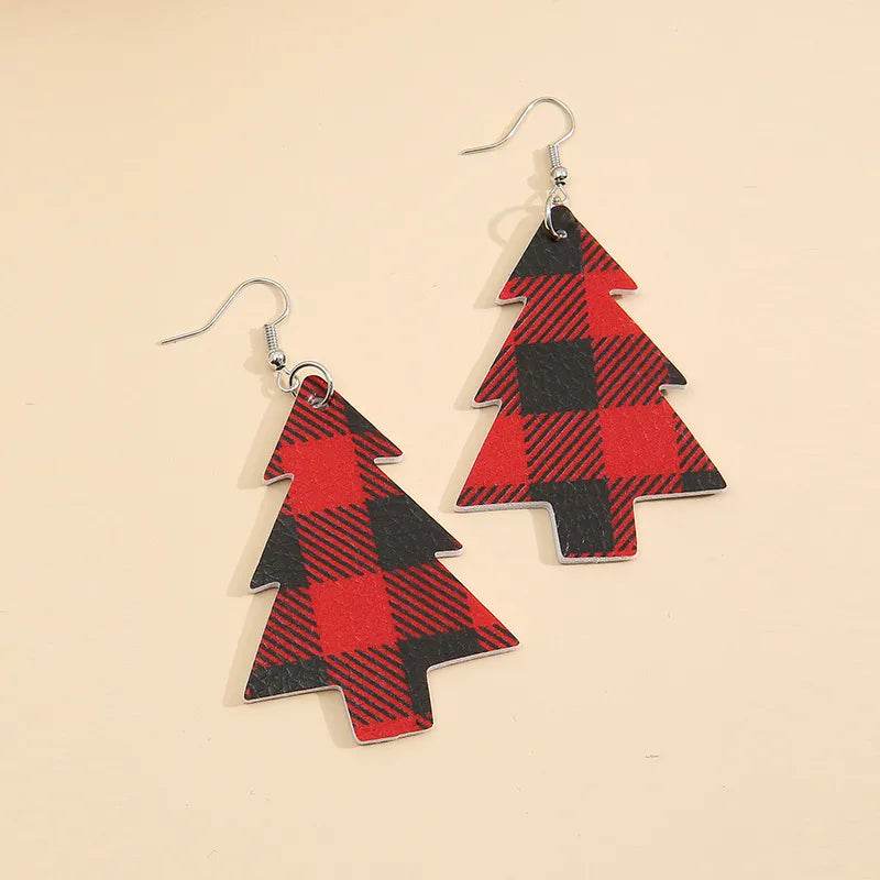Christmas Tree PU Leather Dangle Earrings - ELY VESSA LLC