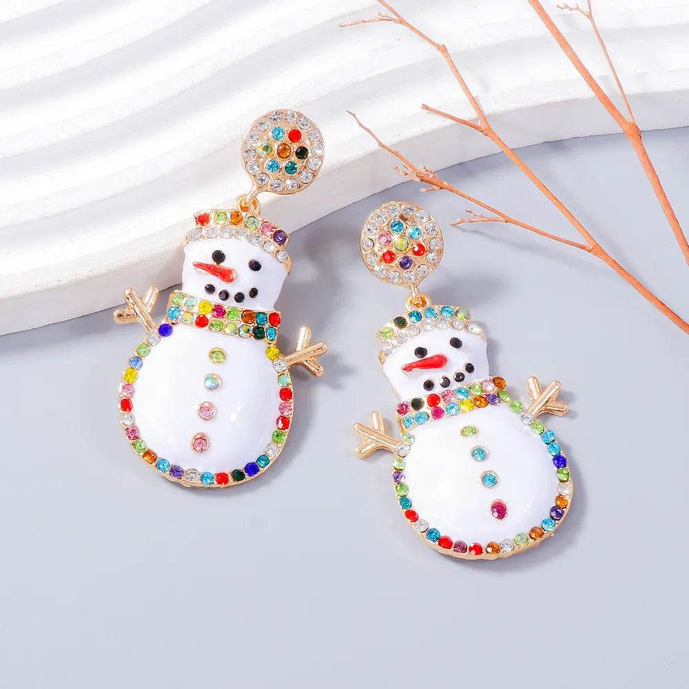 Alloy Rhinestone Snowman Earrings - ELY VESSA LLC