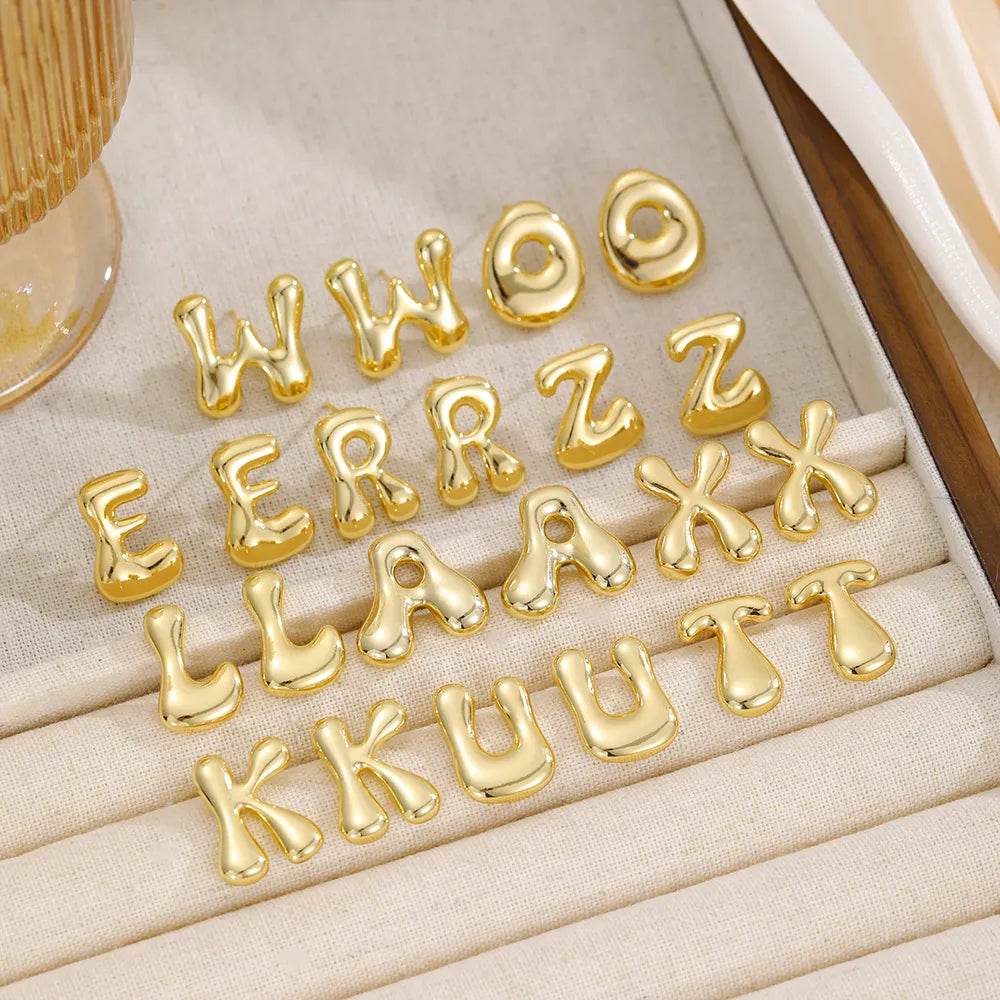 18K Gold-Plated Bubble Letter Stud Earrings - ELY VESSA LLC