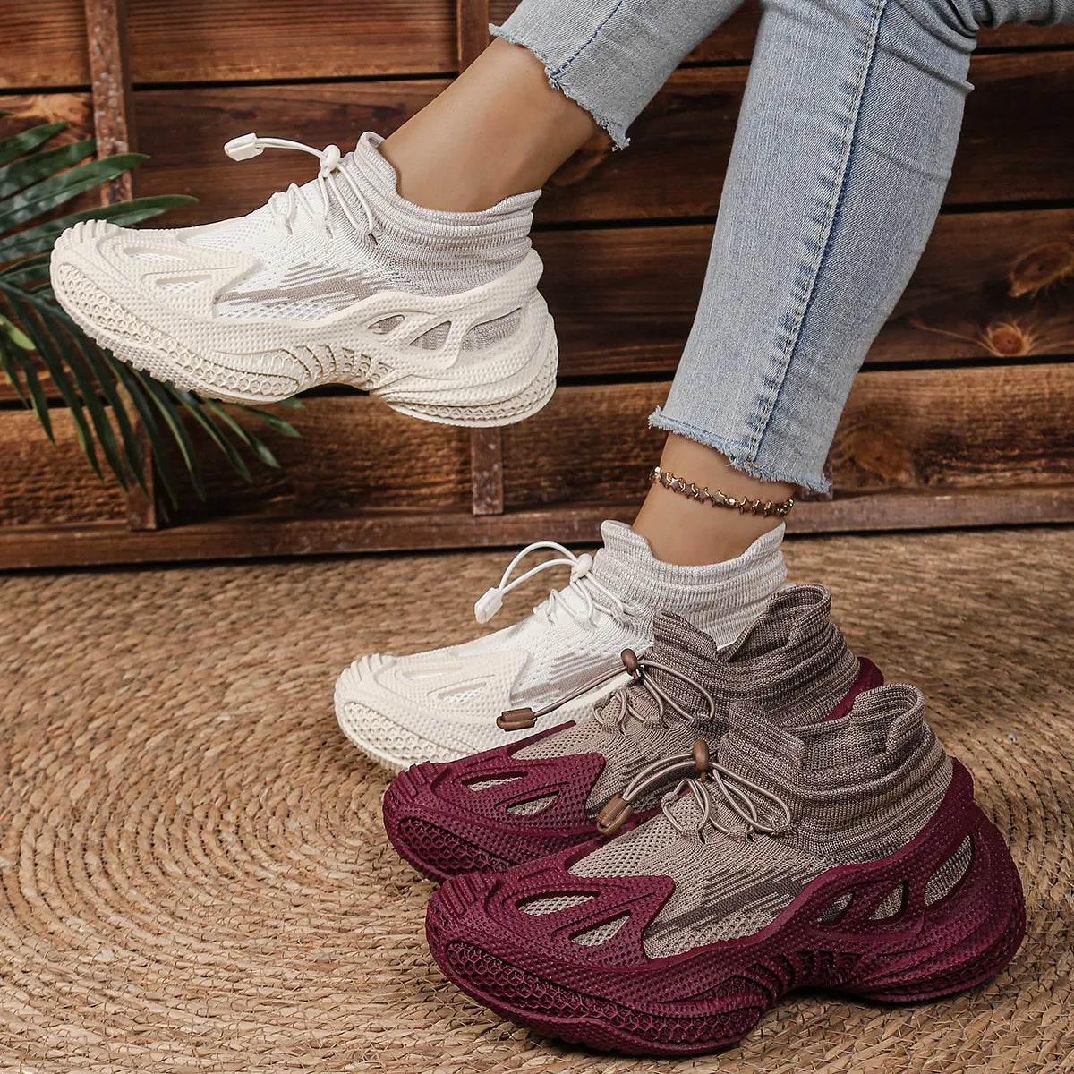 Lace Up Mesh Athletic - ELY VESSA LLC