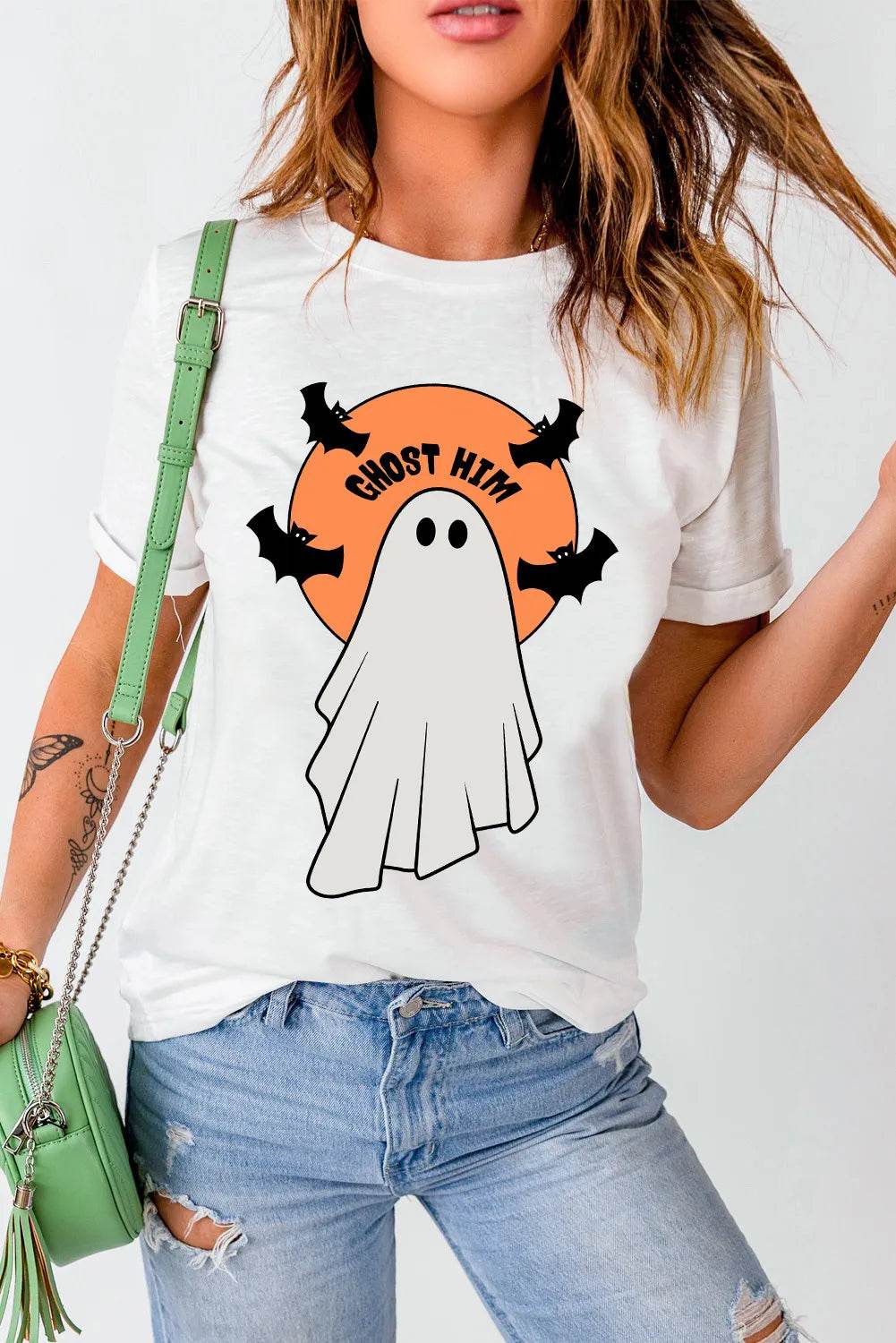 Full Size Ghost Round Neck Short Sleeve T-Shirt - ELY VESSA LLC