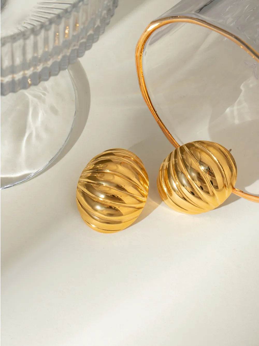 18K Gold-Plated Stainless Steel Ribbed Earrings - ELY VESSA LLC