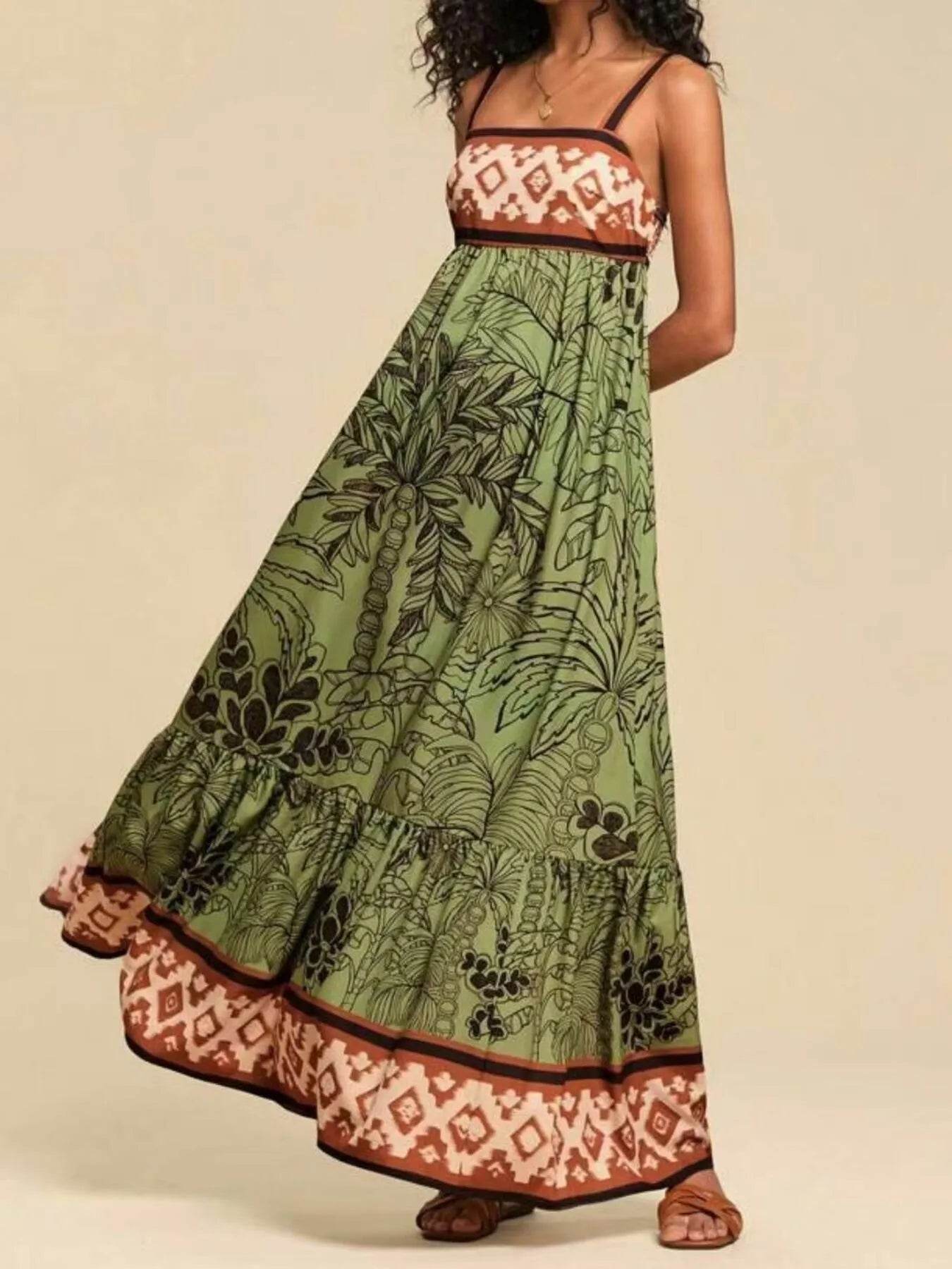 Tropical Print Maxi Cami Dress - ELY VESSA LLC