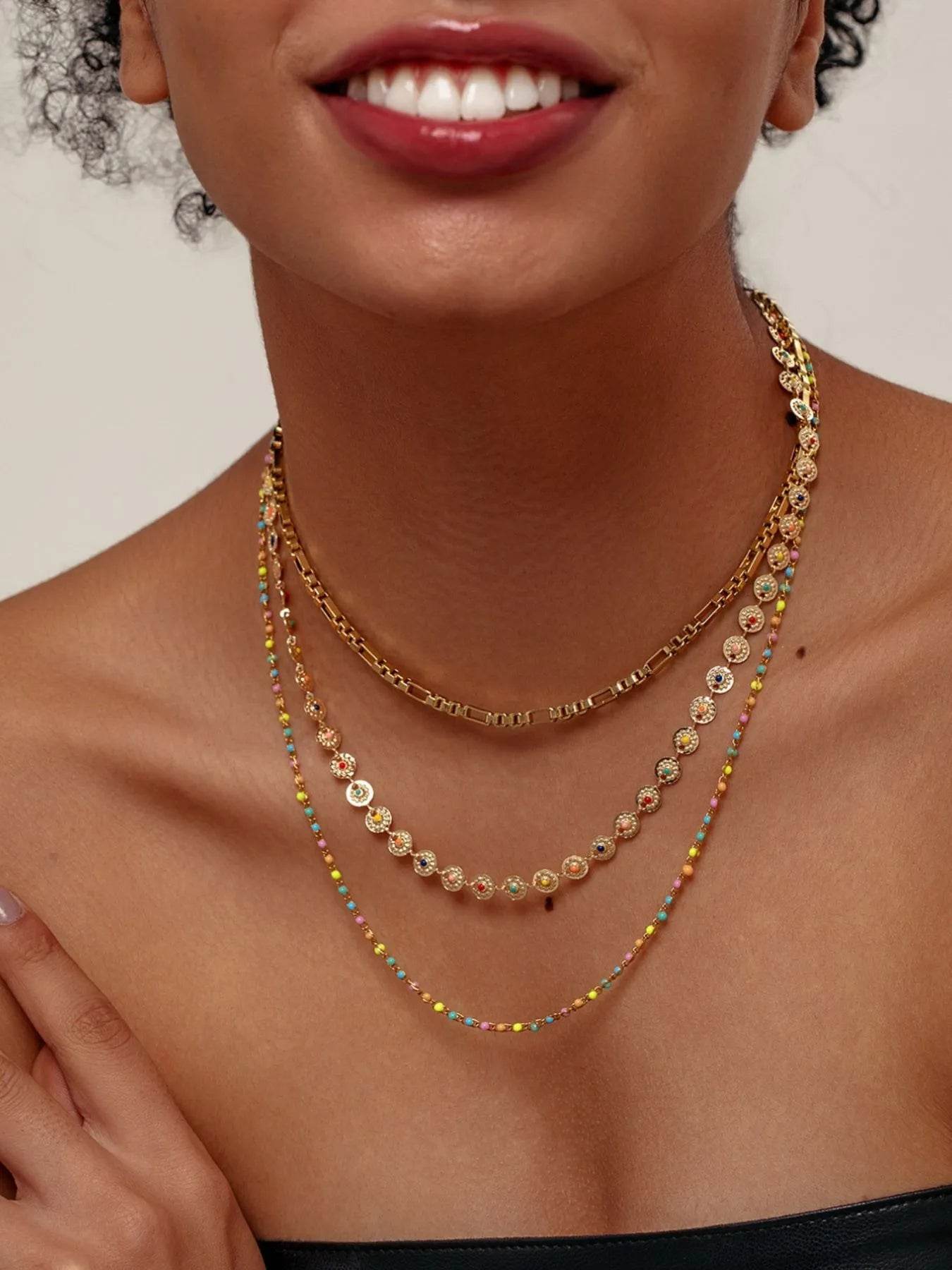 18K Gold-Plated Layered Resin Bead Necklace - ELY VESSA LLC