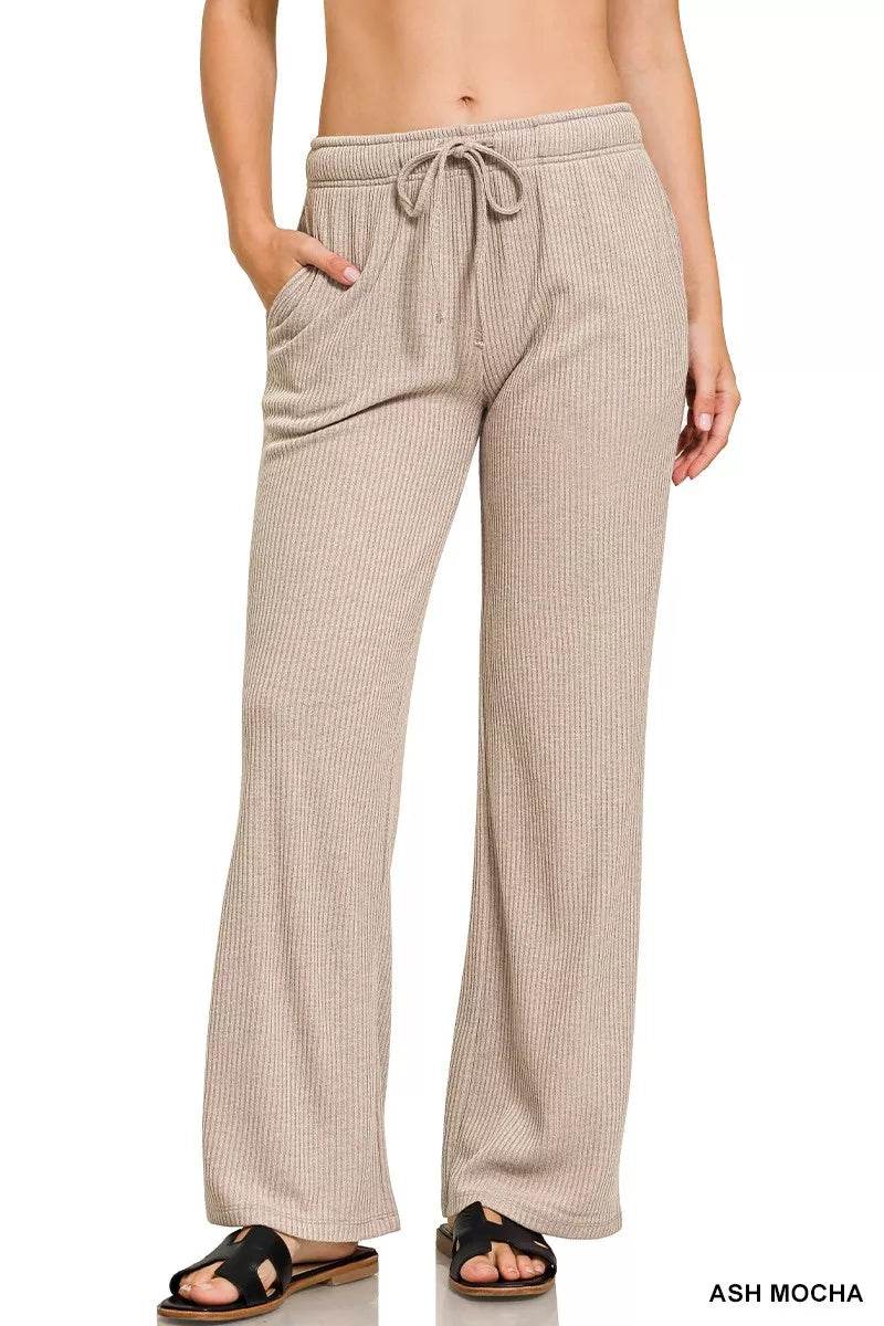 Zenana Ribbed Drawstring Lounge Pants - ELY VESSA LLC