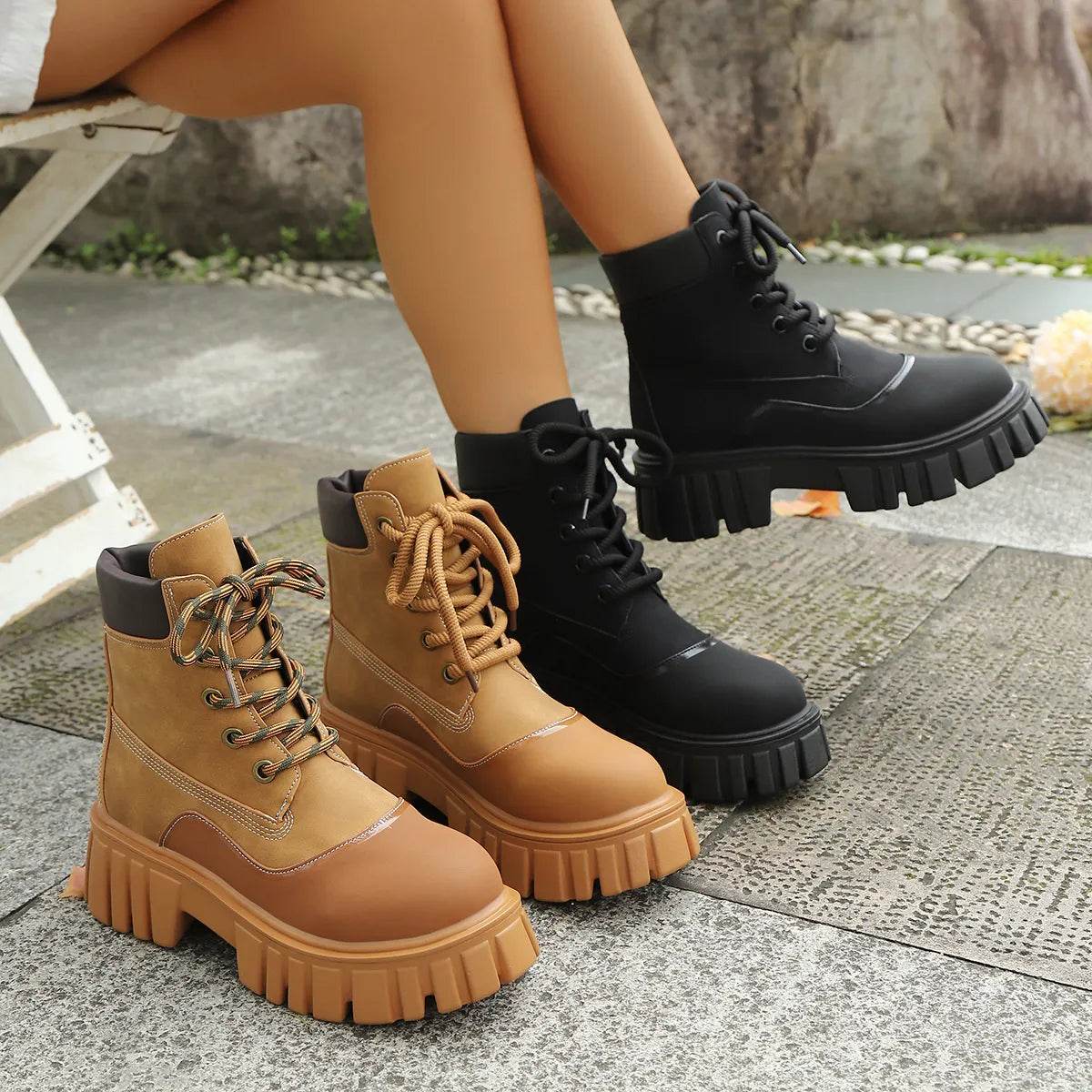 Lace Up Platform Boots - ELY VESSA LLC