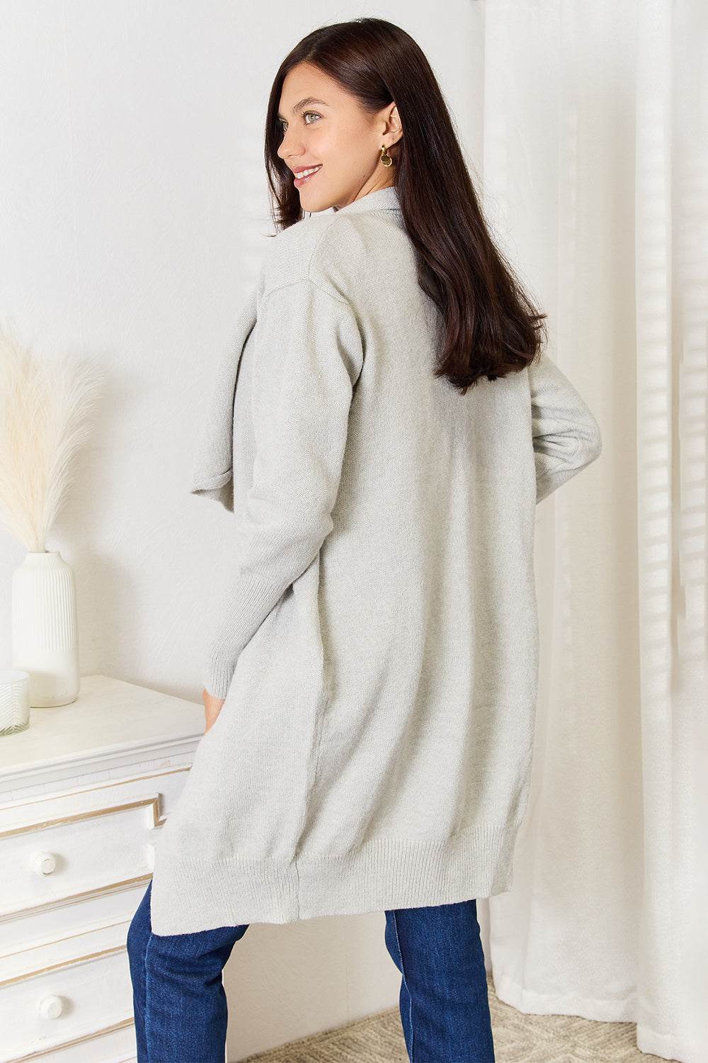 Angel Wings Open Front Duster Cardigan with Pockets - ELY VESSA LLC