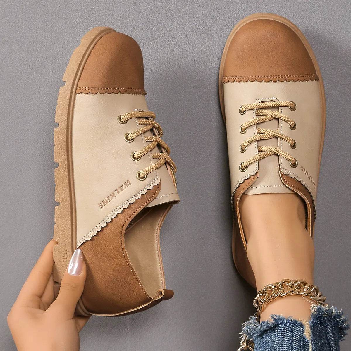 Color Block Lace Up Sneakers - ELY VESSA LLC