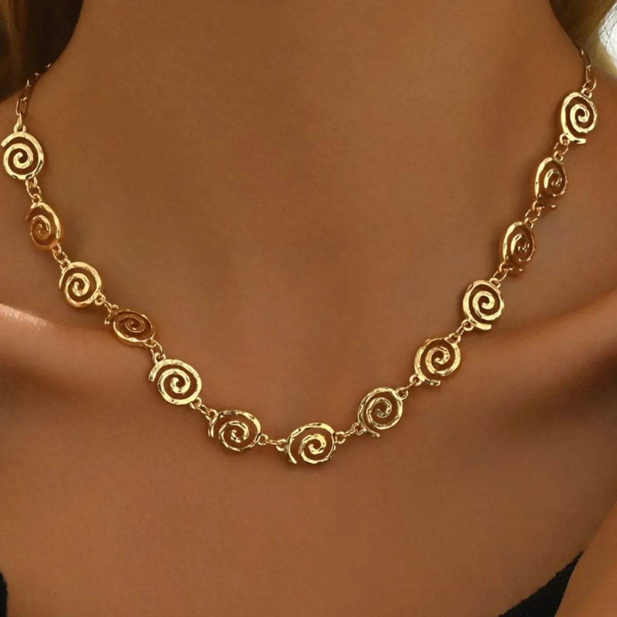 18K Gold-Plated Spiral Neclace and Bracelet Jewelry Set - ELY VESSA LLC