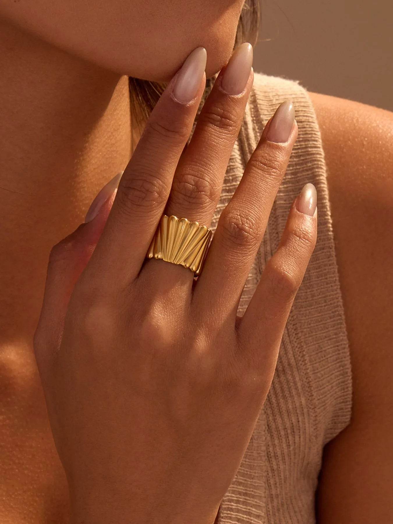 18K Gold-Plated Wide Band Statement Ring - ELY VESSA LLC