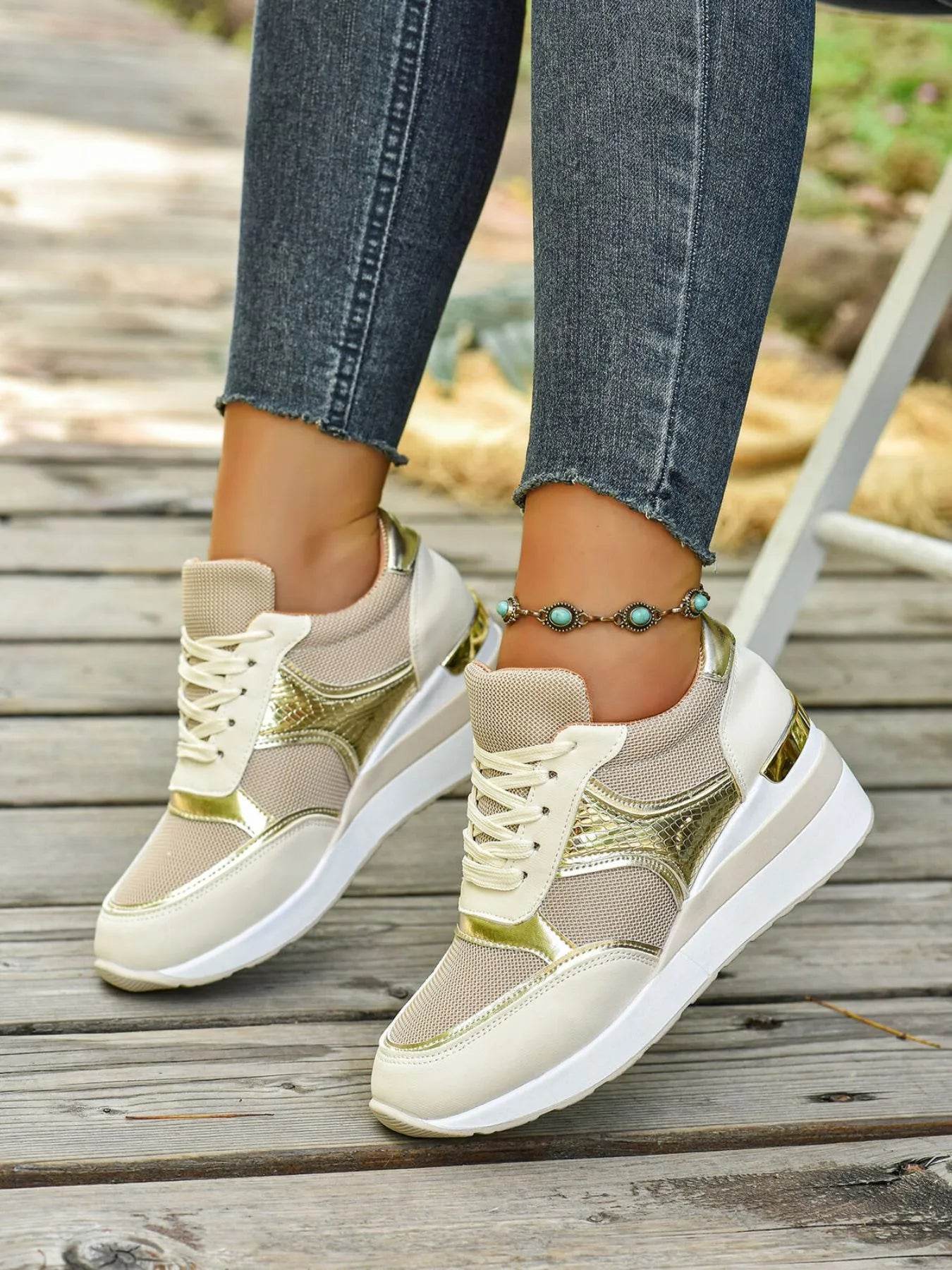 Lace Up Wedge Sneakers - ELY VESSA LLC