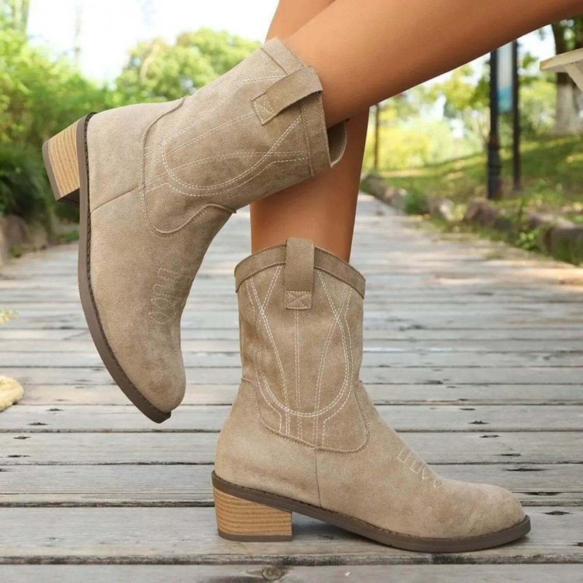 Suede Block Heel Boots - ELY VESSA LLC
