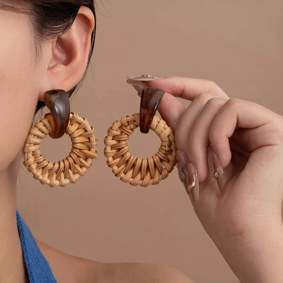 Bohemian Rattan Woven Hoop Earrings - ELY VESSA LLC