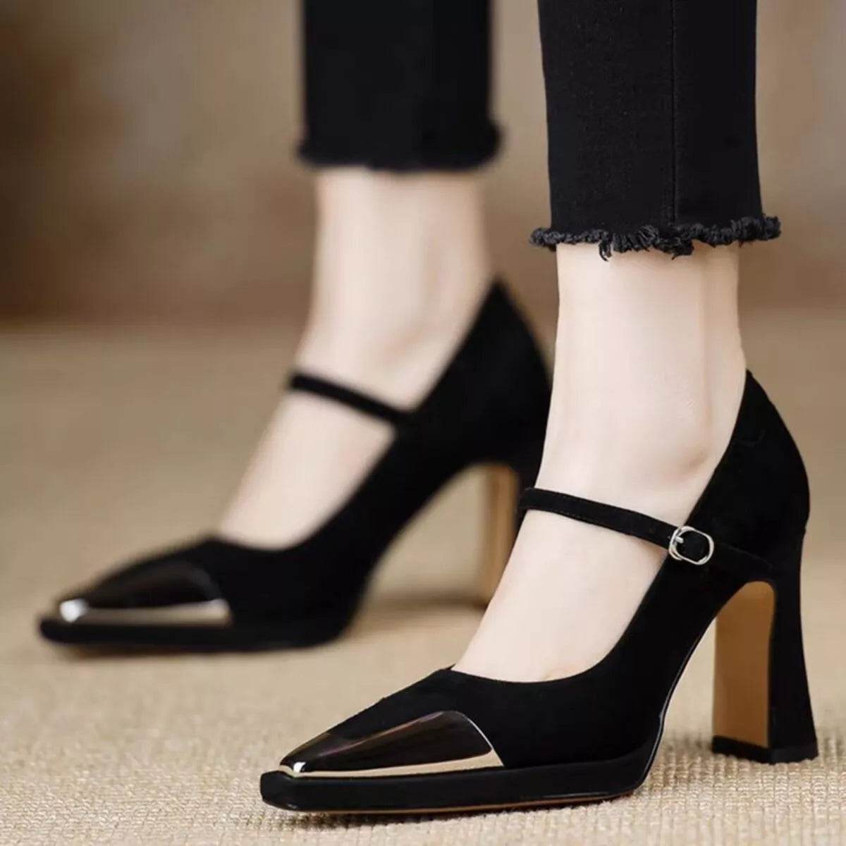 Point Toe Block Heels Pumps - ELY VESSA LLC