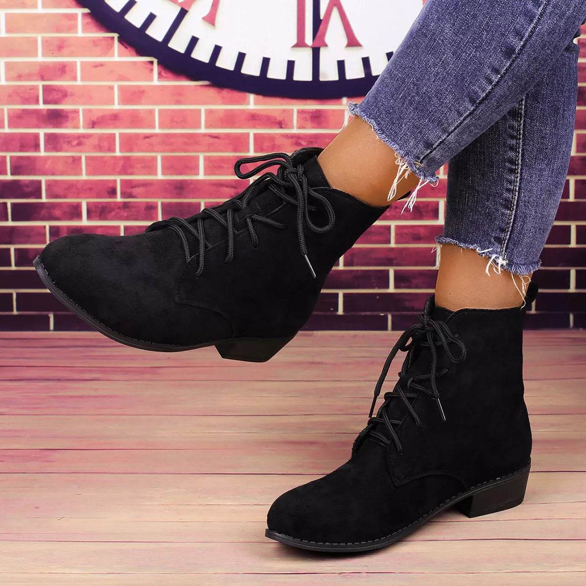 Lace Up Block Heels Boots - ELY VESSA LLC