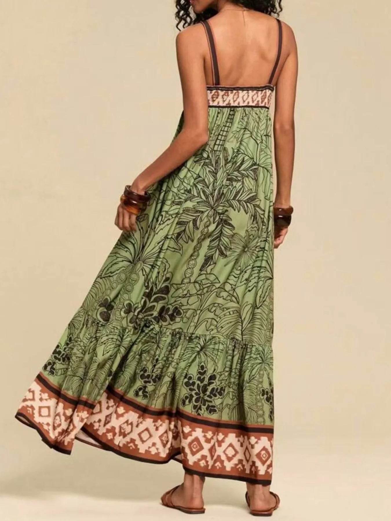 Tropical Print Maxi Cami Dress - ELY VESSA LLC