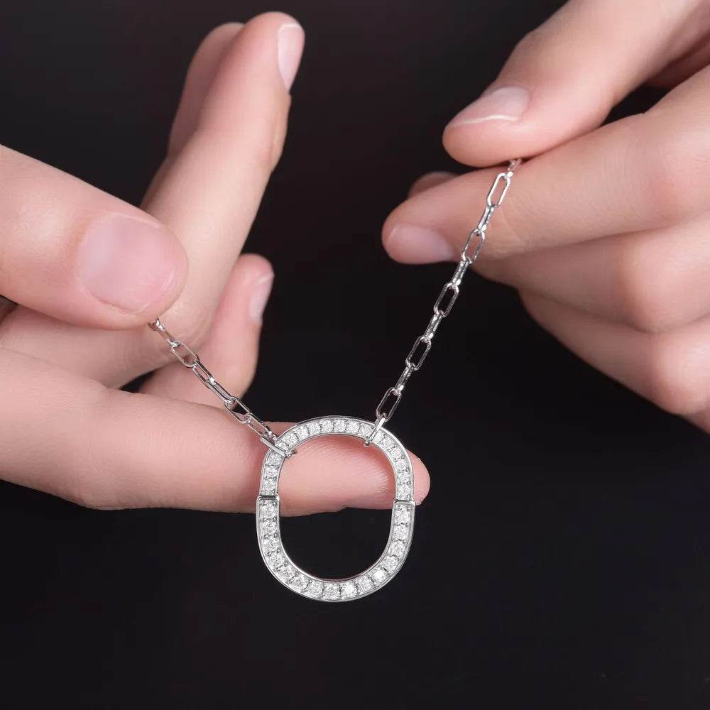 925 Sterling Silver Inlaid Moissanite Pendant Necklace - ELY VESSA LLC