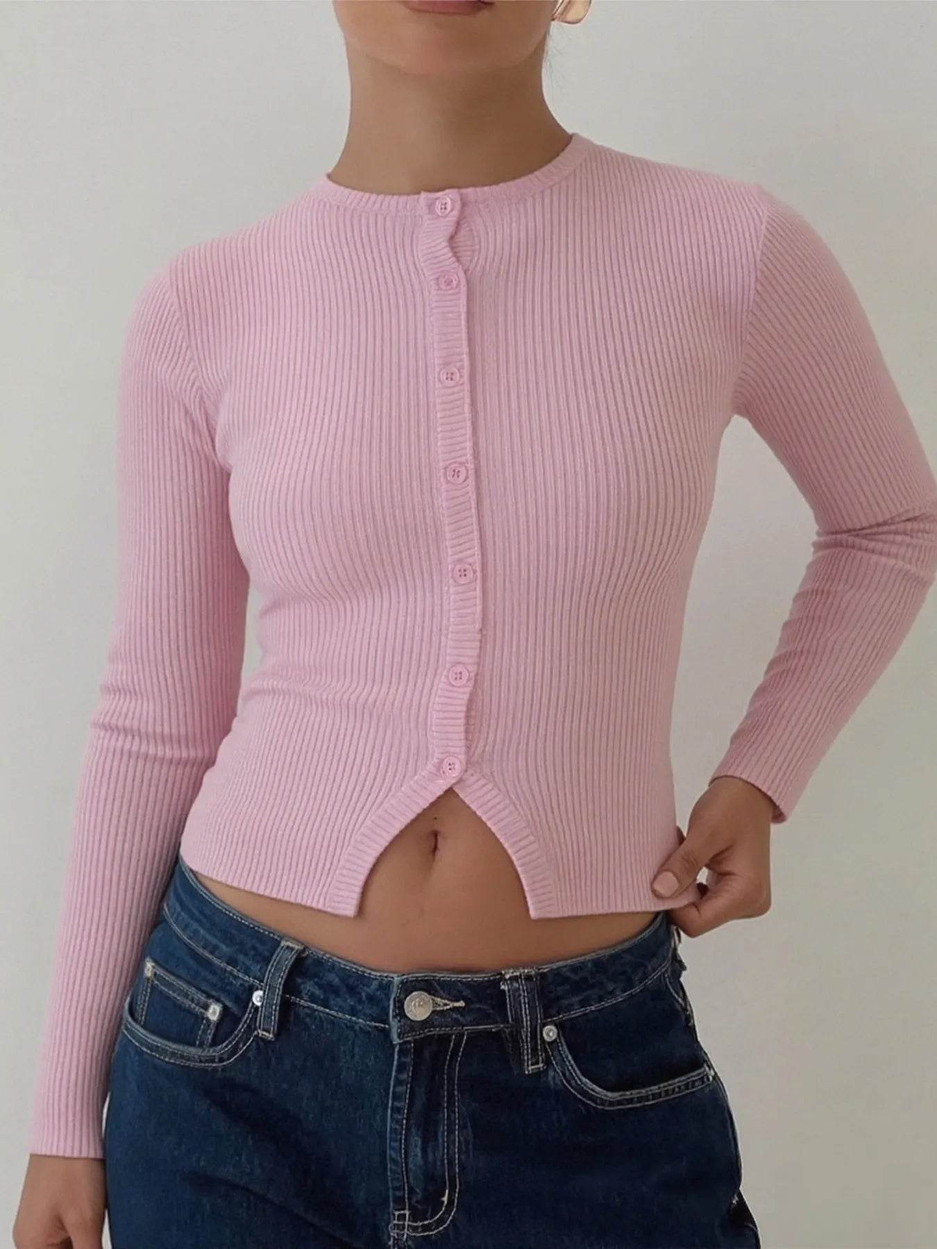 Ribbed Button-Up Cardigan - ELY VESSA LLC