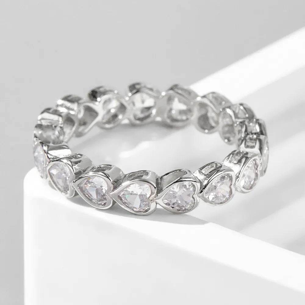 925 Sterling Silver Zircon Heart Ring - ELY VESSA LLC