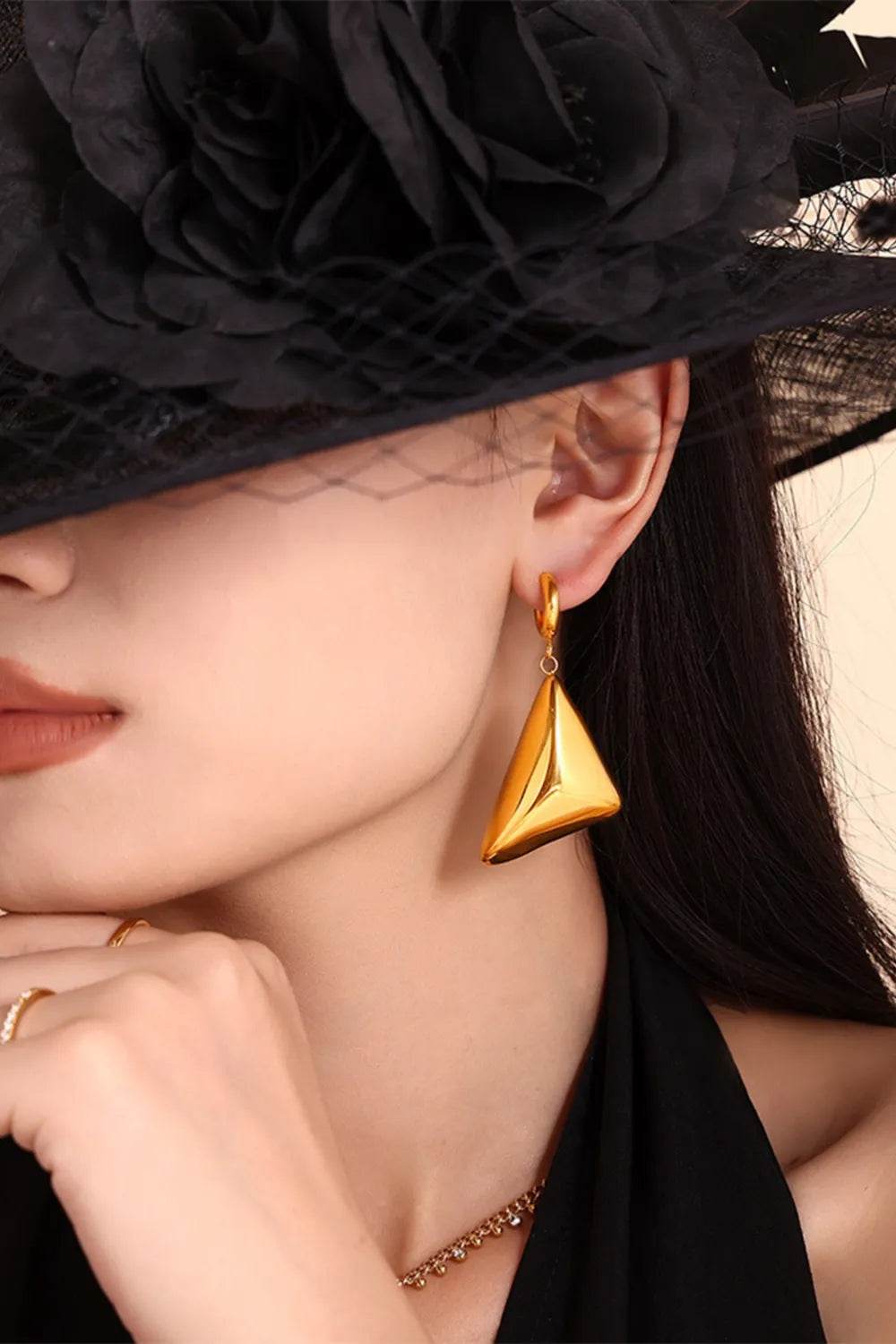 18K Gold-Plated Triangle Dangle Earrings - ELY VESSA LLC