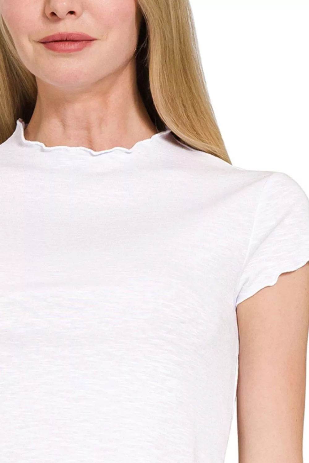 Zenana Cotton Modal Slub Lettuce Trimmed Cropped T-Shirt - ELY VESSA LLC