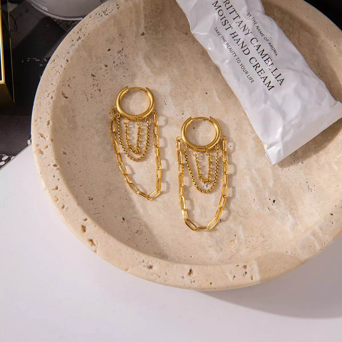 18K Gold-Plated Chain Hoop Earrings - ELY VESSA LLC