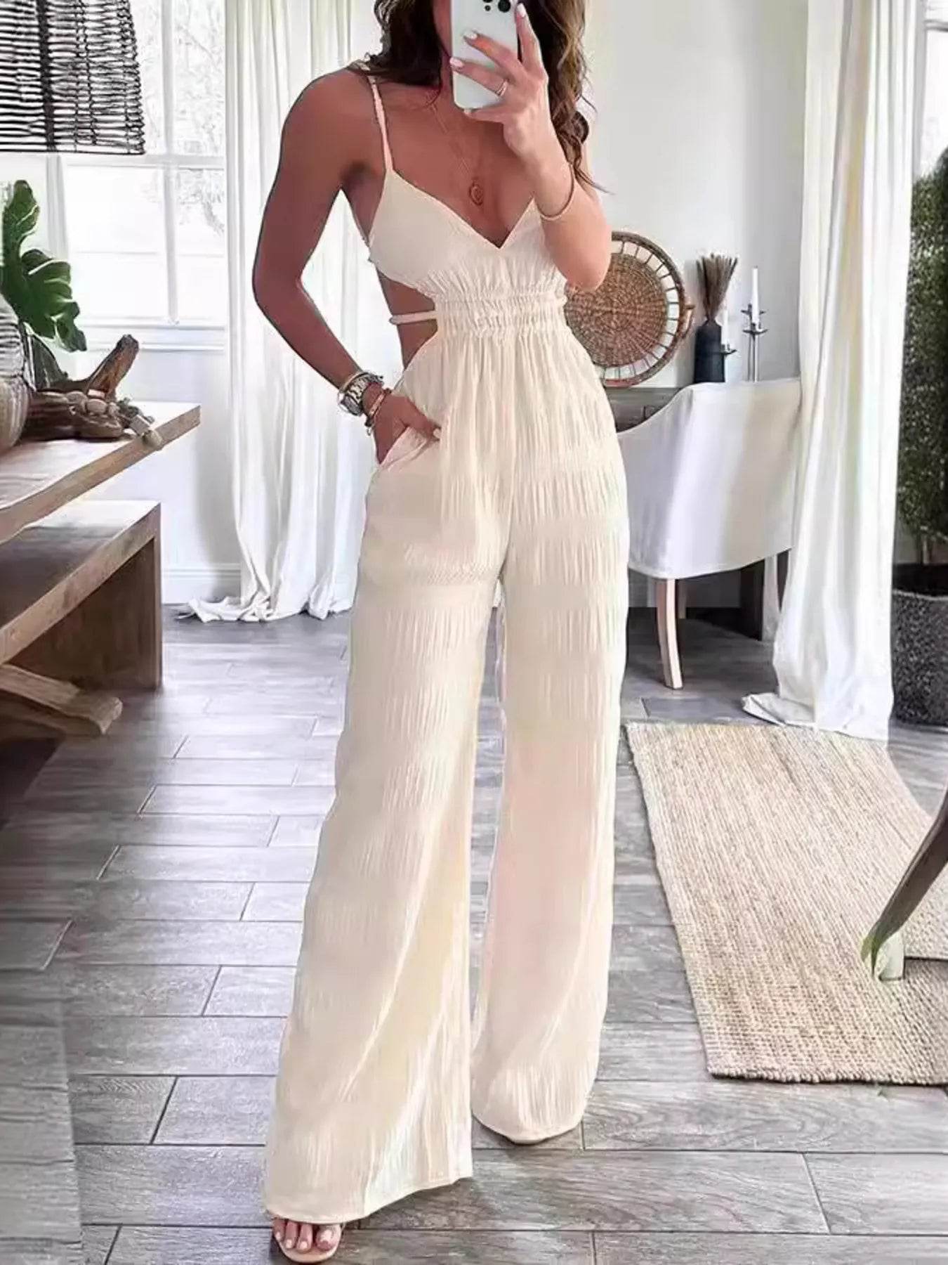 Cut-Out Wide Leg Jumpsuit - ELY VESSA LLC